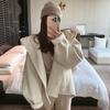 Wollmantel mit Kapuze Damen Herbst Winter Neu Lockerer Cardigan Sanfter Stil Oberteil