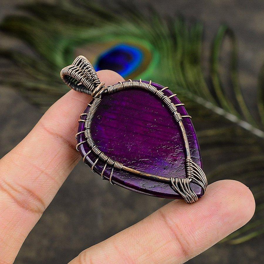 Purple Labradorite Handmade Copper Wire Wrap Jewelry Pendant 2.56" B6S98