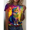 2026 Summer Round Neck Women's T-shirt Fashion 3D Kitten and Puppy Animal Print Short Sleeve T-shirt Cartoon Casual Top