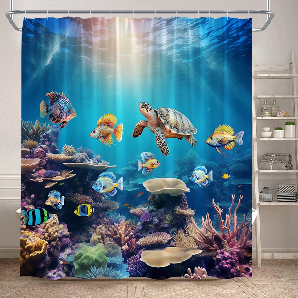 Ocean Animals Sea Turtle Shower Curtains Tropical Fish Coral Underwater Nature Scenery Child Bath Curtain Home Bathroom Decor
