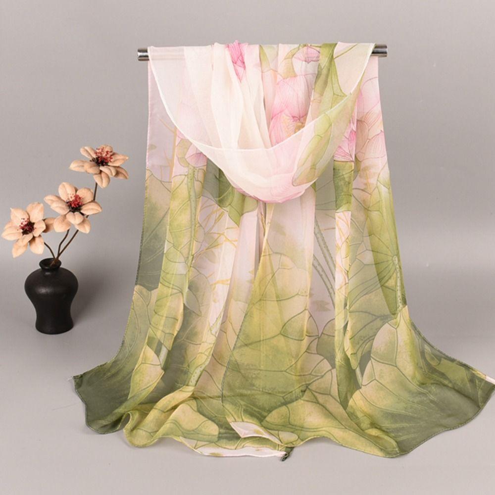 50*160cm Spring Summer Scarf Lotus Pattern Printed Scarves Fashion Long Shawl For Women Girls