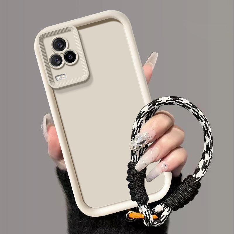 For Vivo V21e Case Vivo V21E 4G Phone Case Weaving Lanyard Matte Back Cover Skin Feel Protection Shockproof Case