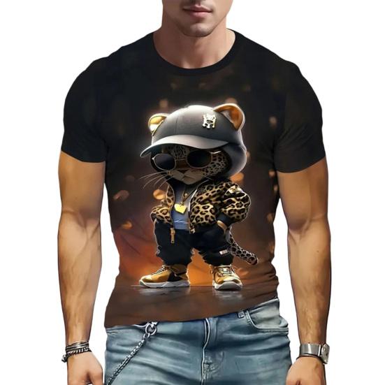 Men Funny Casual T-shirt Cartoon Animal Prints Tee Shirt Round Neck Short Sleeve Pullover for Daily Wear Street Party Beach