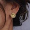 Huitan Graceful Gold Color Flower Earrings Lady Shiny Zirconia for Engagement Aesthetic Ear Stud Accessories for Wedding