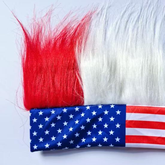 Novelty Patriotic Fuzzy Headband Independence Day Headband Comfortable Hair Accessory Creative Red White Blue Wig Hat Independence Day Empty Top