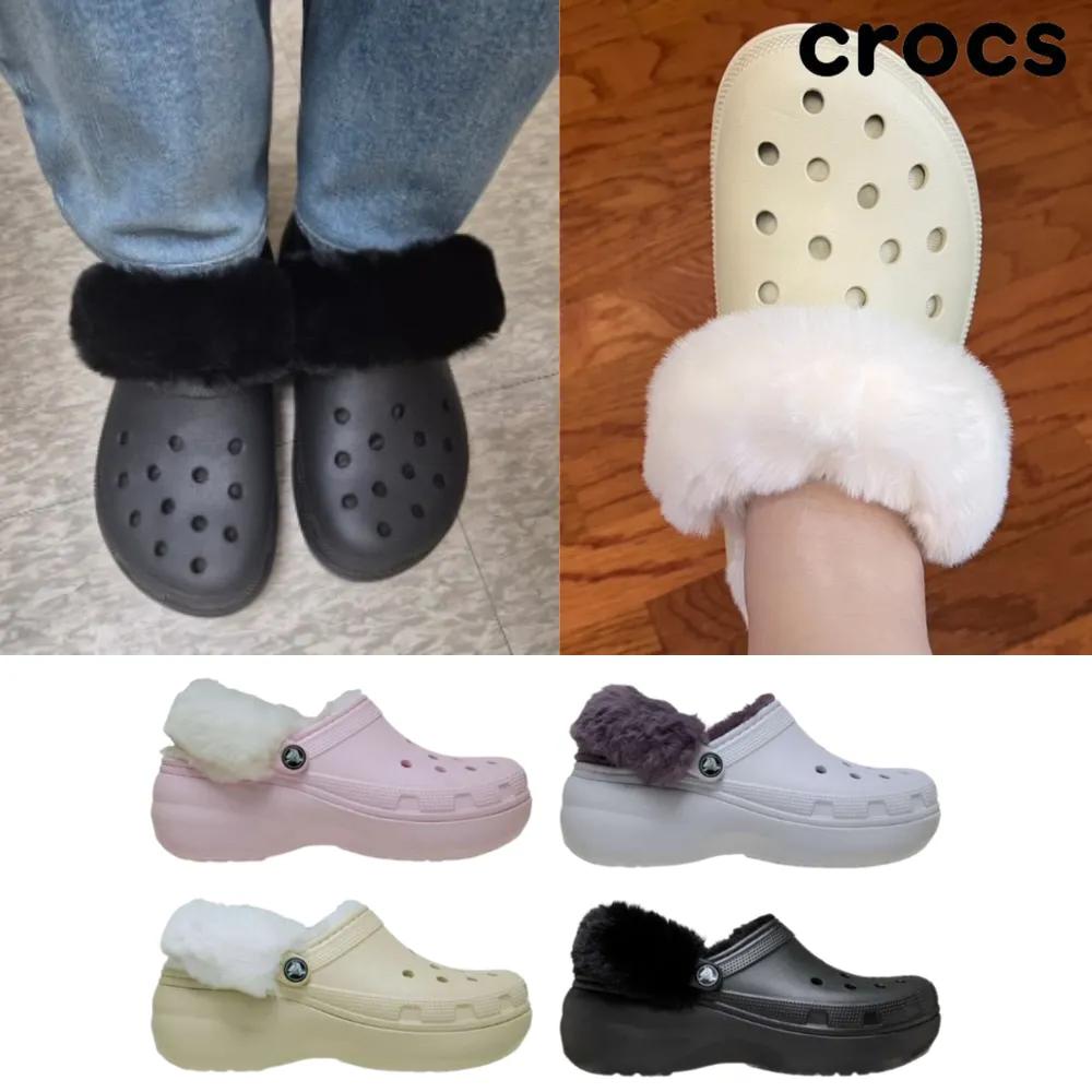 Crocs Fuzz Strap Clogs Women's Classic Winter Sandals Slippers Platform Everyday Fur Shoes