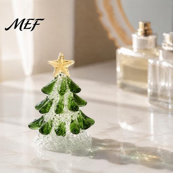 Handmade Crystal Figurine Glass Christmas Tree Lighted Figurine, Mini Luminous Xmas Home Interior Decorations Night Light, Art Tabletop Holiday
