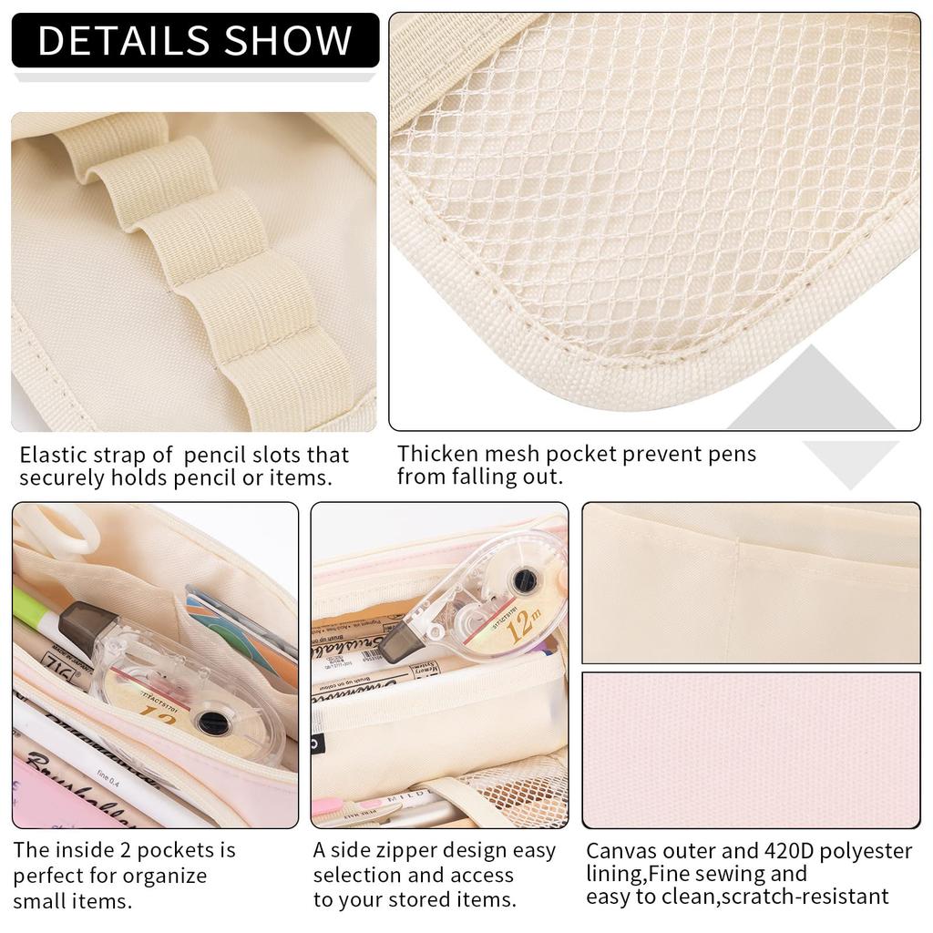 Big Capacity Pencil Case Canvas High Large Storage Pouch Marker Pen Case Simple Stationery Bag School College Office Organizer for Teens Girls Adults