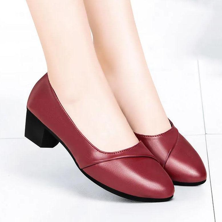 Damen-Schuhe für Frühling und Herbst, flacher Mund, runde Zehen, weiche Lederschuhe, weiche Sohle, niedriger Absatz, All-Match-Arbeits-PU-Schuhe
