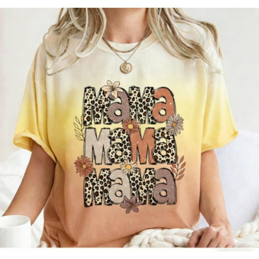 Fashion Funny Leopard Letter Mama Print Kids Short Sleeves T-Shirt Loose Casual Summer Outdoor Street Boy and Girl Tees Tops