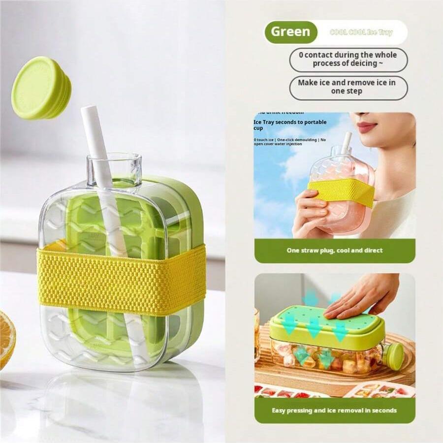 Non-Toxic 2-In-1 Water Bottle With Built-In Ice Tray & Straw Leak-Proof Portable Sports Bottle Portable Ice Maker Bottle