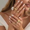 IngeSight.Z 6Pcs Vintage Gold Color Sun Flower Starfish Open Ring Set Women Trend Inlay Imitation Pearl Joint Ring Charm Jewelry