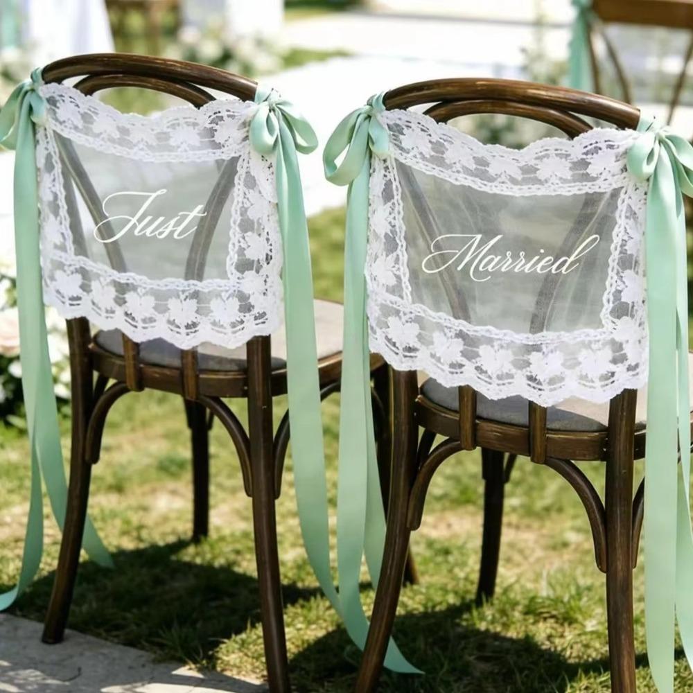 2PCS French Romantic Wedding Chair Back Lace Cover Creative Strap Chair Cover Chair Decor