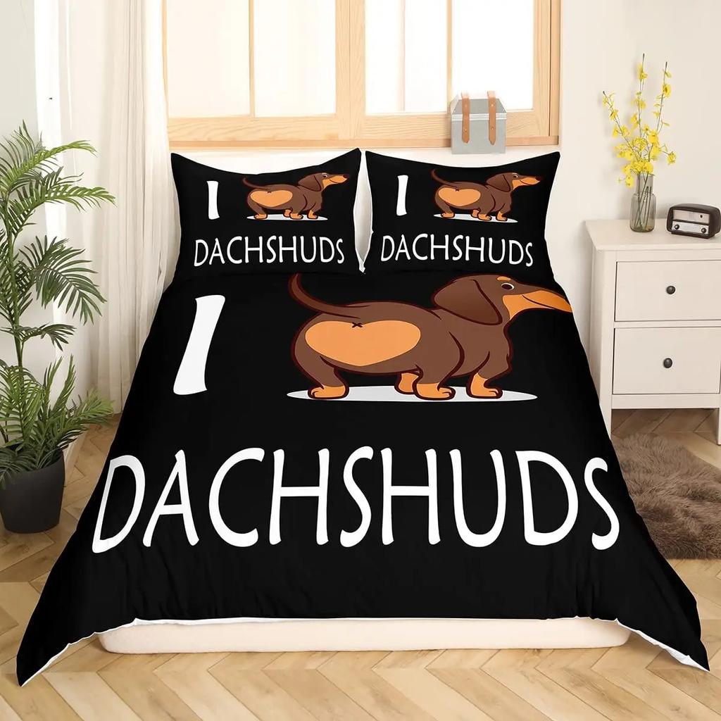 Cartoon Dachshund Bedding Set Cute Sausage Dog Duvet Cover Set Pet Puppy Printed Comforter Cover Animal Polyester Quilt Cover