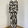 Casual Dress Female New Fashion Small Style Design Pleated Dress Women Black and White V Neck Print Midlength Dress Female