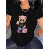 Little Bear Walking Print T-shirt, Short Sleeve Crew Neck Casual Top for Summer & Spring, Women's T Shirt