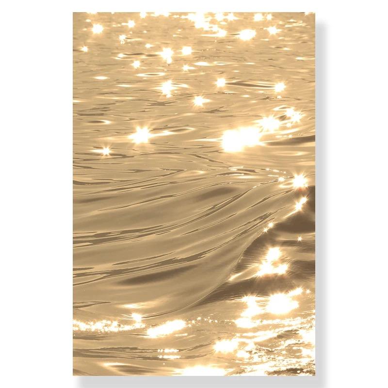 Nordic Modern Art Picture Canvas Painting Wall Art Golden Leaf Beach Scenery Poster and Print for Home Decor Living Room Design