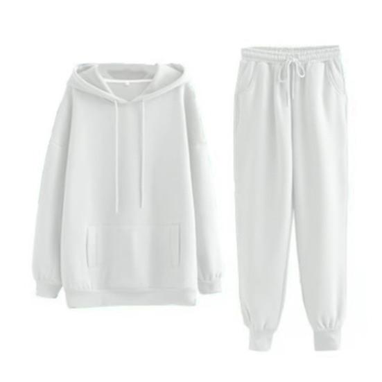 2 Pcs/Set Women Hoodie Pants Set Long Sleeve Hooded Thick Soft Warm Drawstring Elastic Waist Loose Pockets Sports Casual Top Ankle-banded Trousers