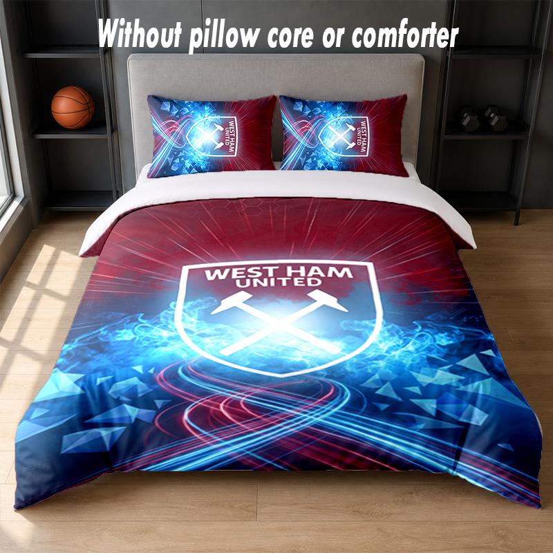 West Ham United Football Design Bed Bedding Set 1 Duvet Cover + 2 Pillowcases Soft Breathable Household Bed Linens