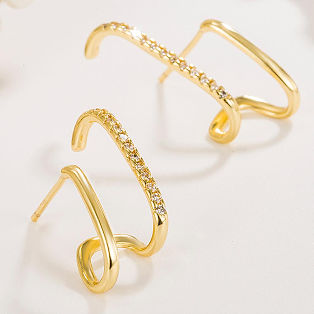 Geometric Stud Earrings with Diamonds Design Temperament Fashion High-end Light Luxury Shape