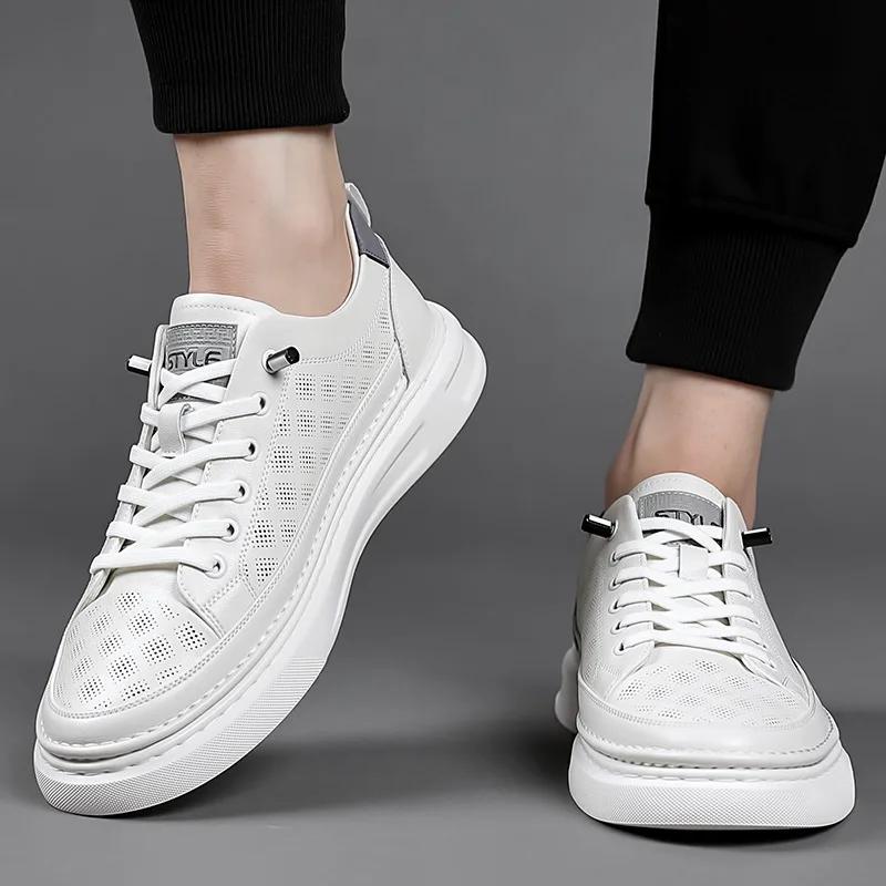 Brand New Shoes for Men Genuine Leather Casual Shoes Fashion White Flat Skateboard Shoes Youth Slip-on Sneaker