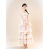 New Elegant Floral Dress Women's Summer Beauty Small Fly Sleeves Heavy Industry Multi-layer Skirt Cake Fluffy Long Skirt
