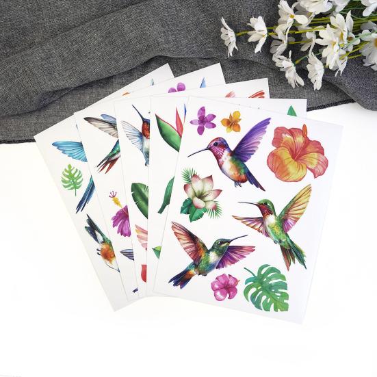 5Pcs Window Stickers Electrostatic-Adsorbed Flower and Bird Wall Home Decoration for Bathroom Kitchen Living Room