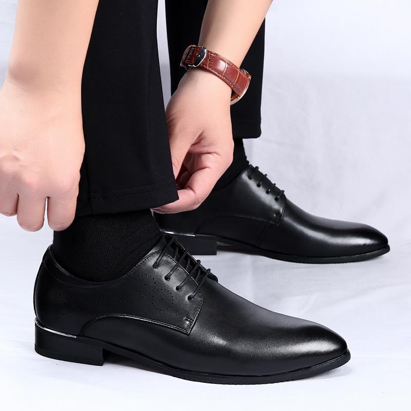 Fashionable Men's Korean Version Pointed Small Leather Shoes Classic Black Lace Up Comfortable Business Casual Leather Shoes
