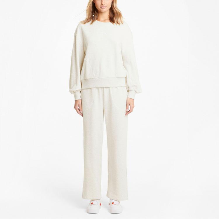 Puma Solid Color Lantern Sleeve Round Neck Pullover Sweatshirt Women Sweatshirt White 845597-02