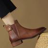 English Style Short Boots for Women 2024 New Thick Heeled Soft Leather Chelsea Boots Spring Autumn Ankle Boot French Office Shoe