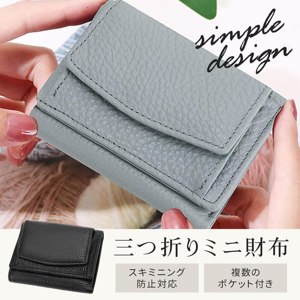 Grooblue Wallet for Genuine with Coin Easy To Gift Included Tri-fold Women Compact, Leather, Purse, Lightweight, Cute, Use, Anti-Skimming,