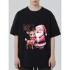 Christmas T Shirt Black Santa Claus and Deer Cartoon Print for Holiday Season