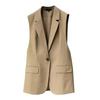 Summer Women Blazer Coat Solid Color Sleeveless Turn-down Collar Temperament Suit Jacket Long Vest for Female