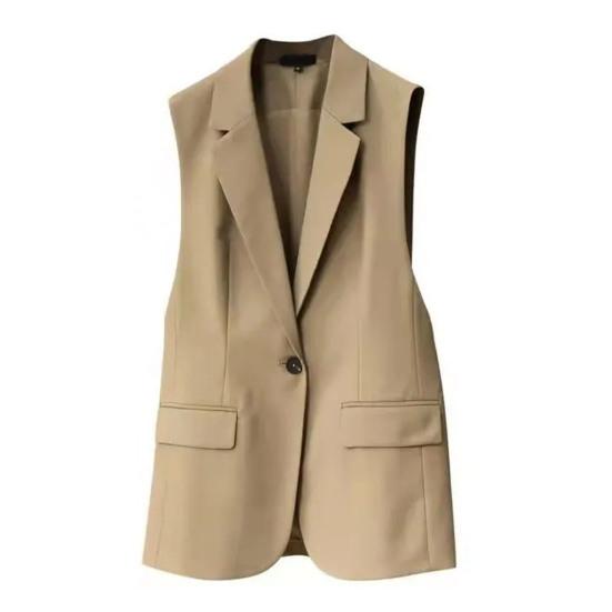 Summer Women Blazer Coat Solid Color Sleeveless Turn-down Collar Temperament Suit Jacket Long Vest for Female