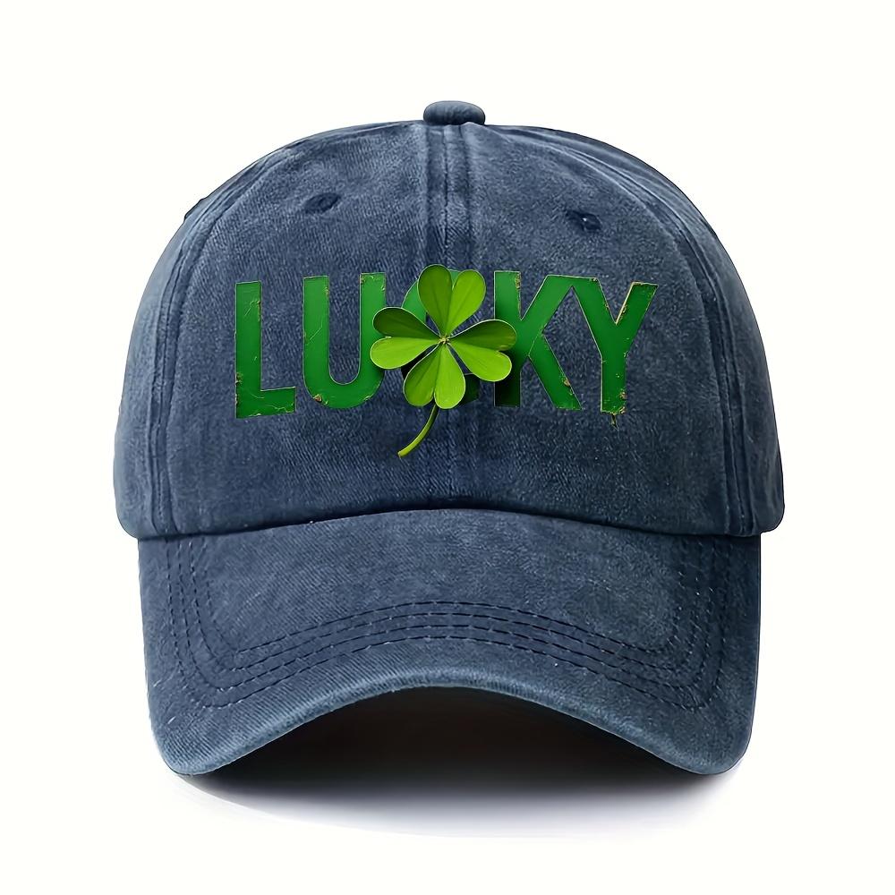 Lucky Clover Baseball Cap Adjustable Polyester Distressed Print Casual Outdoor Golf Hat for St Patricks Day