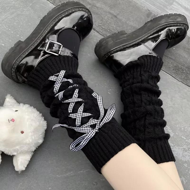 Y2K Damen-Beinwärmer, japanische Lolita-lange Socken, gestrickte Woll-Fußstulpen, Armstulpen, Herbst-Winter-Häkelsocken, Stiefelstulpen