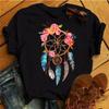 Maglietta da Donna Maycaur Flower Dreamcatcher T-shirt Harajuku Girocollo Top Nero Donna Kawaii Street Estiva Casual Maniche Corte T-shirt
