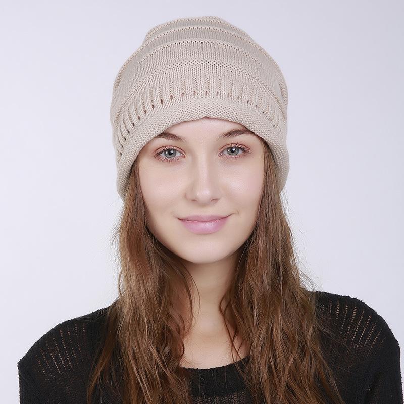 Frauen Herbst Winter Plissee Horizontal Gestrickte Wolle Einfarbig Dünne Hut