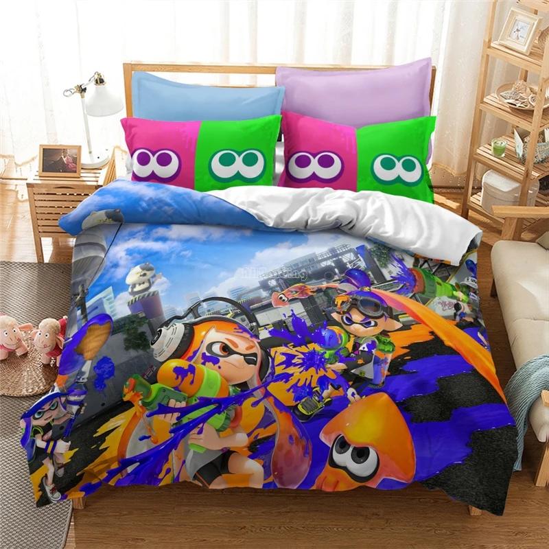 Heißes Spiel Splatoon 2 3D Bettwäscheset Shooting Bunt Bettbezug Set Bettwäsche Twin Full Queen King Kinder Bettzeug Schlafzimmer Dekor
