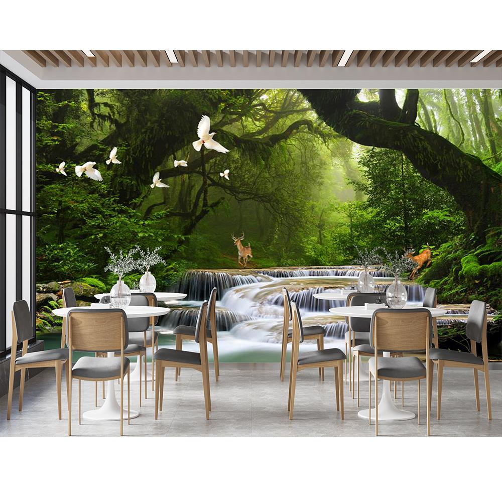 Modern Wall Paper Nordic Green Forest Elk Wall Mural Bedroom Living Room Background Wallpaper Home Decor