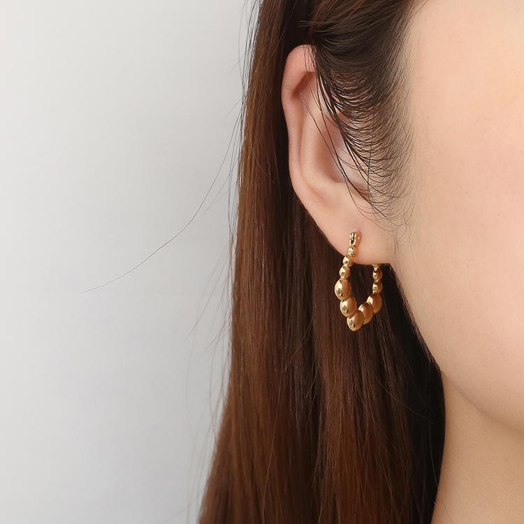 European and American Fashion Irregular U-shaped Bead Stainless Steel Earrings, High-end Trend Women's 18K-plated Earrings