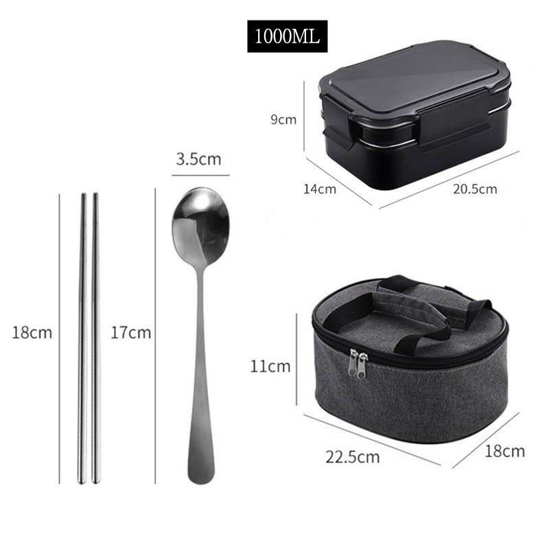 1000ml Dubbellaags Roestvrij Staal 304 Lunchbox Met Isolatietas Lekdicht Thermisch Bento Box Volwassen Student Voedselcontainer