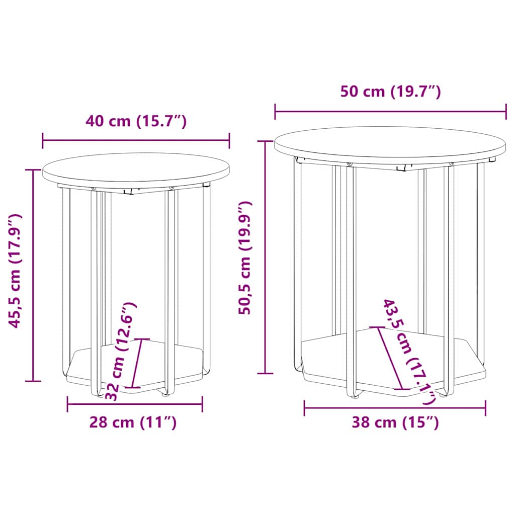 Side Table Set with Shelf 2 pcs Black Oak Effect