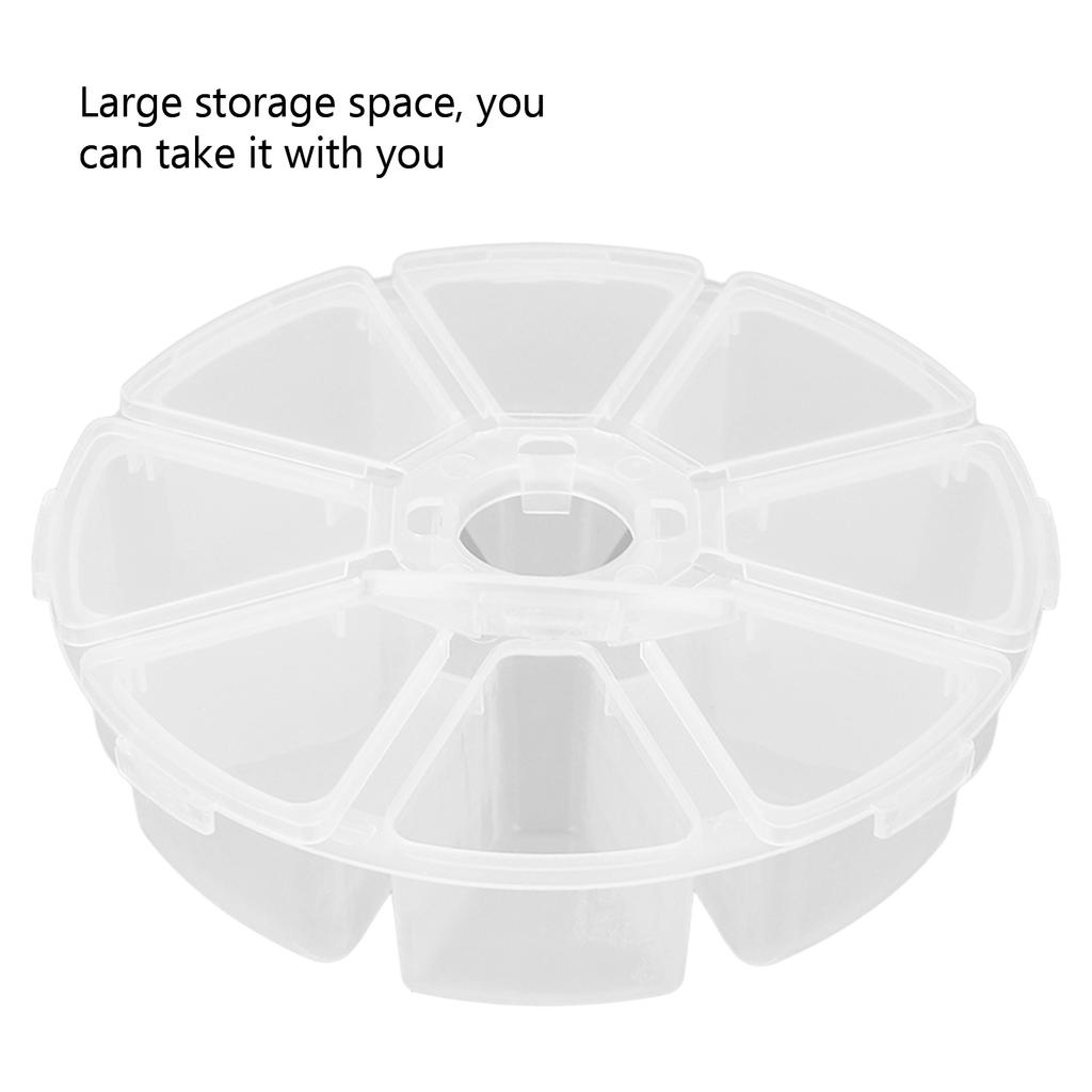 8 Grids Round Clear Plastic Storage Box Divider Container for Beads Jewelry DIY Crafts Nail Art