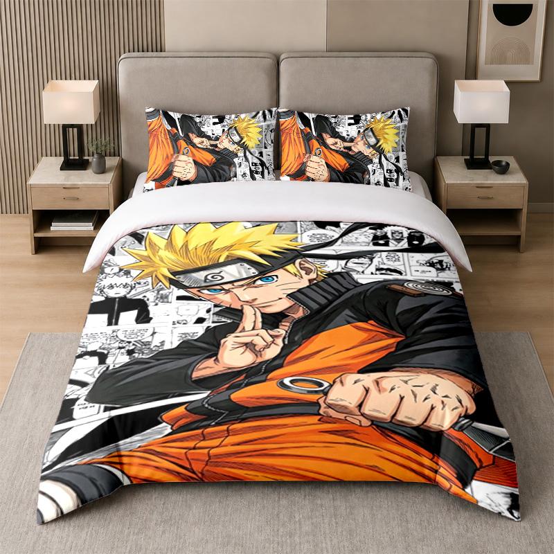 3Pcs Bed Set,Naruto 1 Duvet Cover and 2 Pillowcases, Printed Bedding Decor For Guest Room