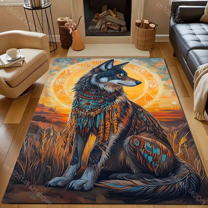 1 Stück Wolf Mythologisches Gemälde Teppich für Wohnzimmer Schlafzimmer Sofa Fußmatte Dekor Bereichsteppich Rutschfeste Bodenmatte Maschinenwaschbar