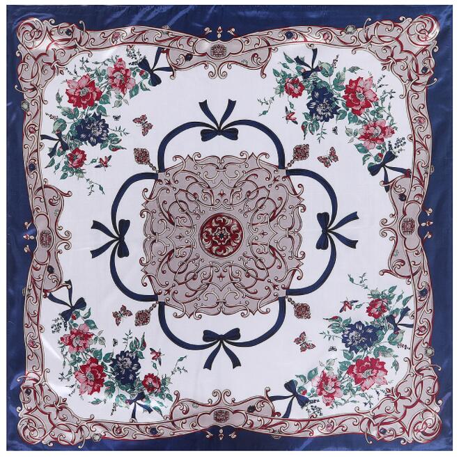 90*90cm Luxury Brand Women Silk Scarfs Bowknot And Flower Design Square Scarves Spring Summer Shawls For Ladies
