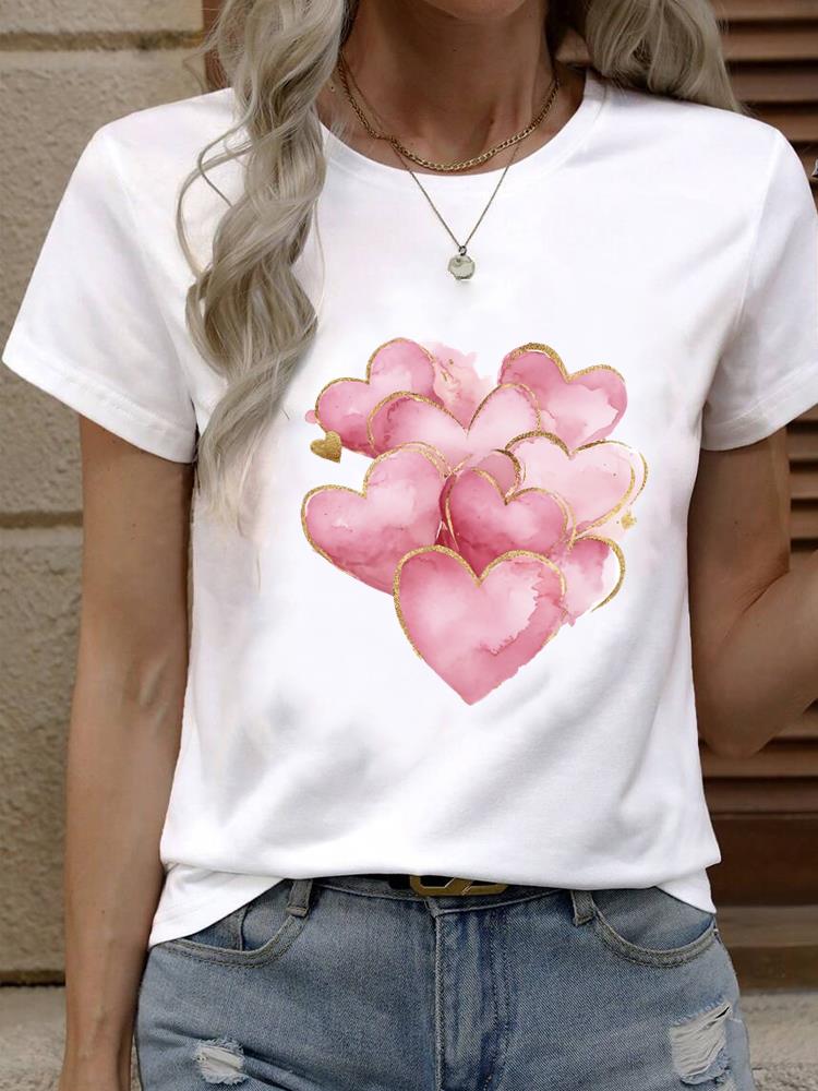 (Asian Size) Tee Top Trend Flower Lovely Cute Women Fashion Female Clothing T Shirt Woman Print Short Sleeve Graphic T-shirts