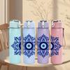 1PC Blue Evil Eye Mandala 750ml Color Plastic Sports Water Bottle Leakproof Flip Straw Lid Suitable for Sports Office Home Use
