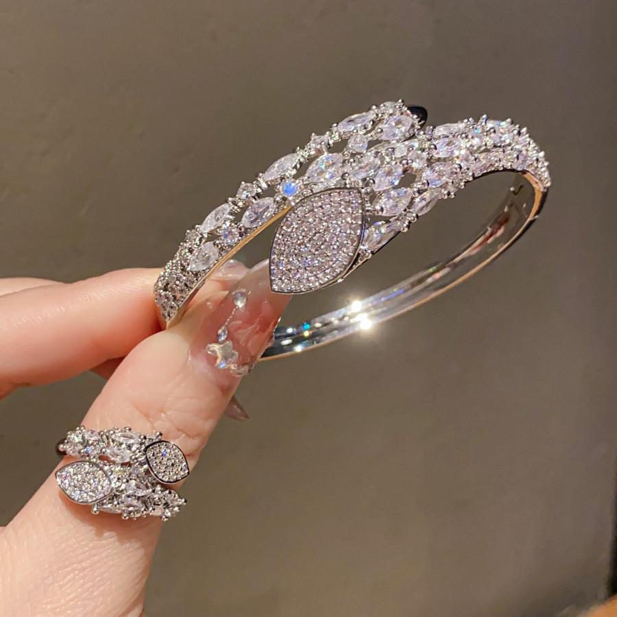 Snake Shaped Bracelet Ring Set With Zirconia For Fashion Women Accessory